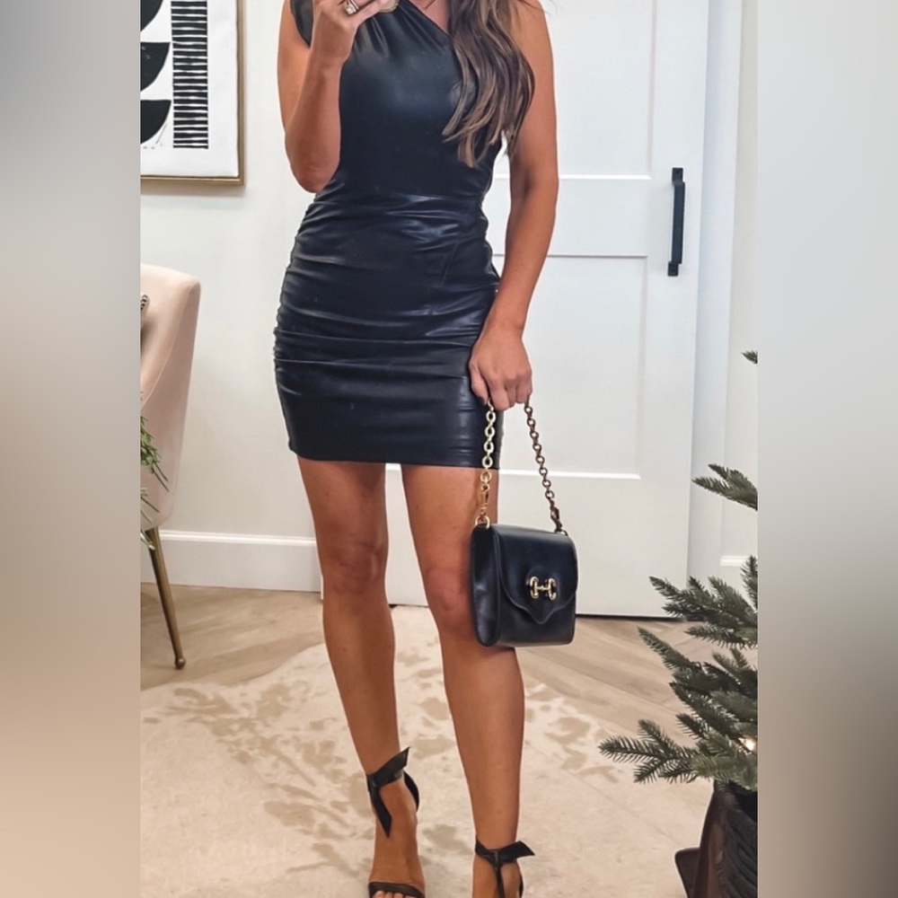 Express faux leather dress one shoulder